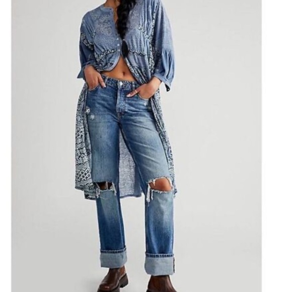 Free People Blue Patchwork Maxi Duster Dress - Picture 8 of 9